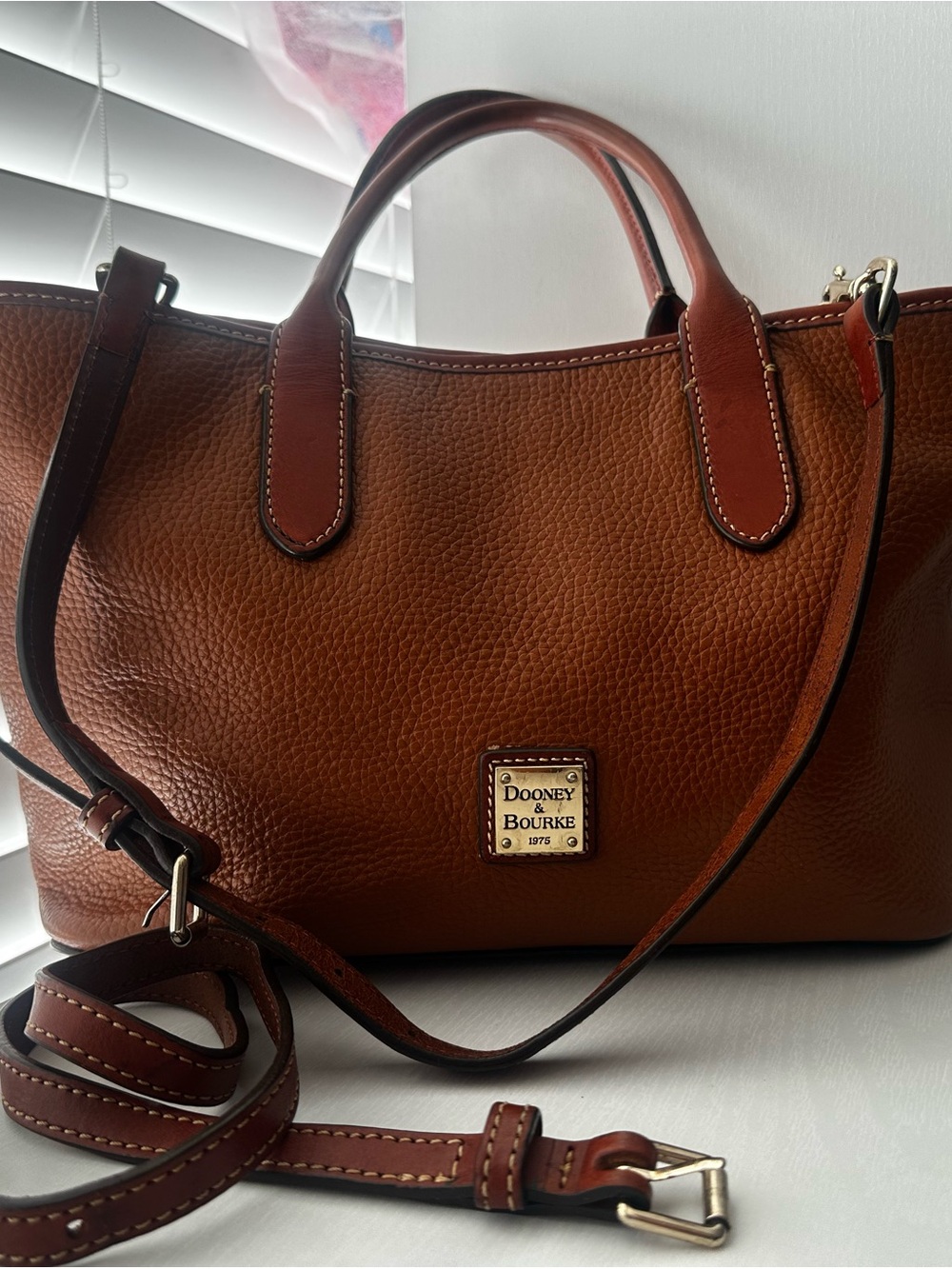 Dooney & Bourke Pebbled Leather Satchel in Cognac